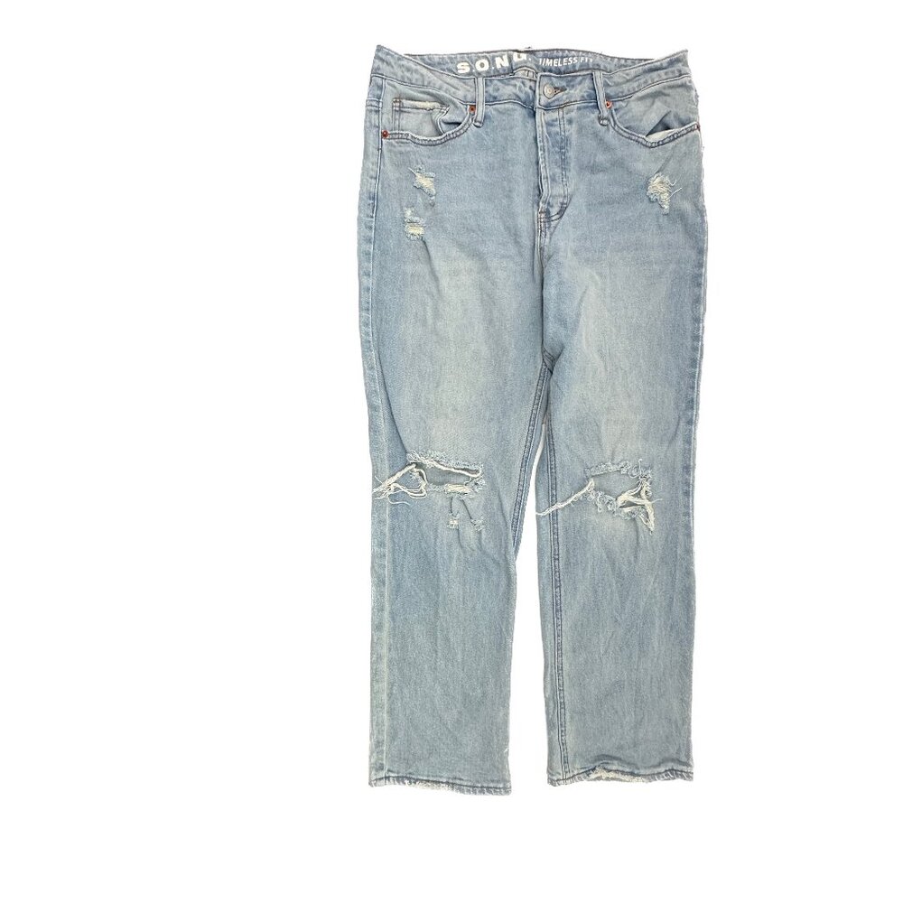 SONG Timeless Fit Distressed Straight Button‎ Fly Women's size 13 Blue Jeans